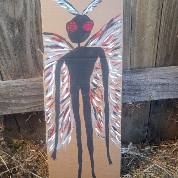Mothman Painting On Cardboard - Picture 10 of 11